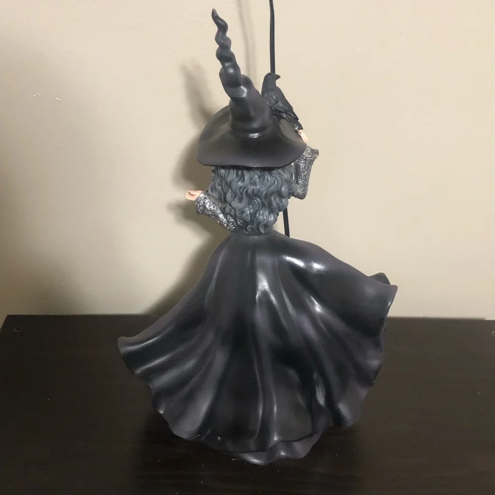 Halloween Goth Witch Figurine Black With Crow, Ruffled Gown, Freestanding